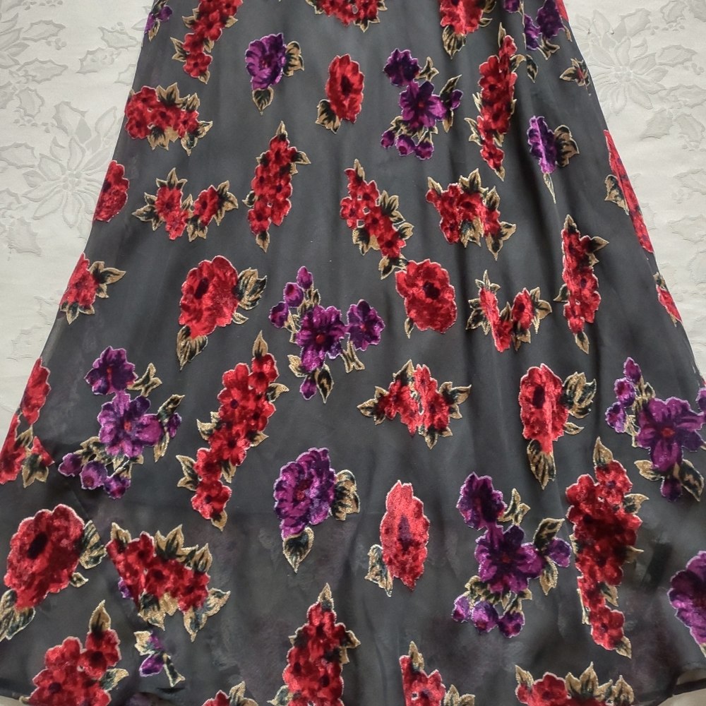 Y2K vintage v-neck vintage slip dress floral velvet burnout gown maxi - Picture 3 of 10